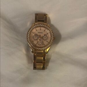 Fossil Gold Watch with Crystal Accents and Chronograph